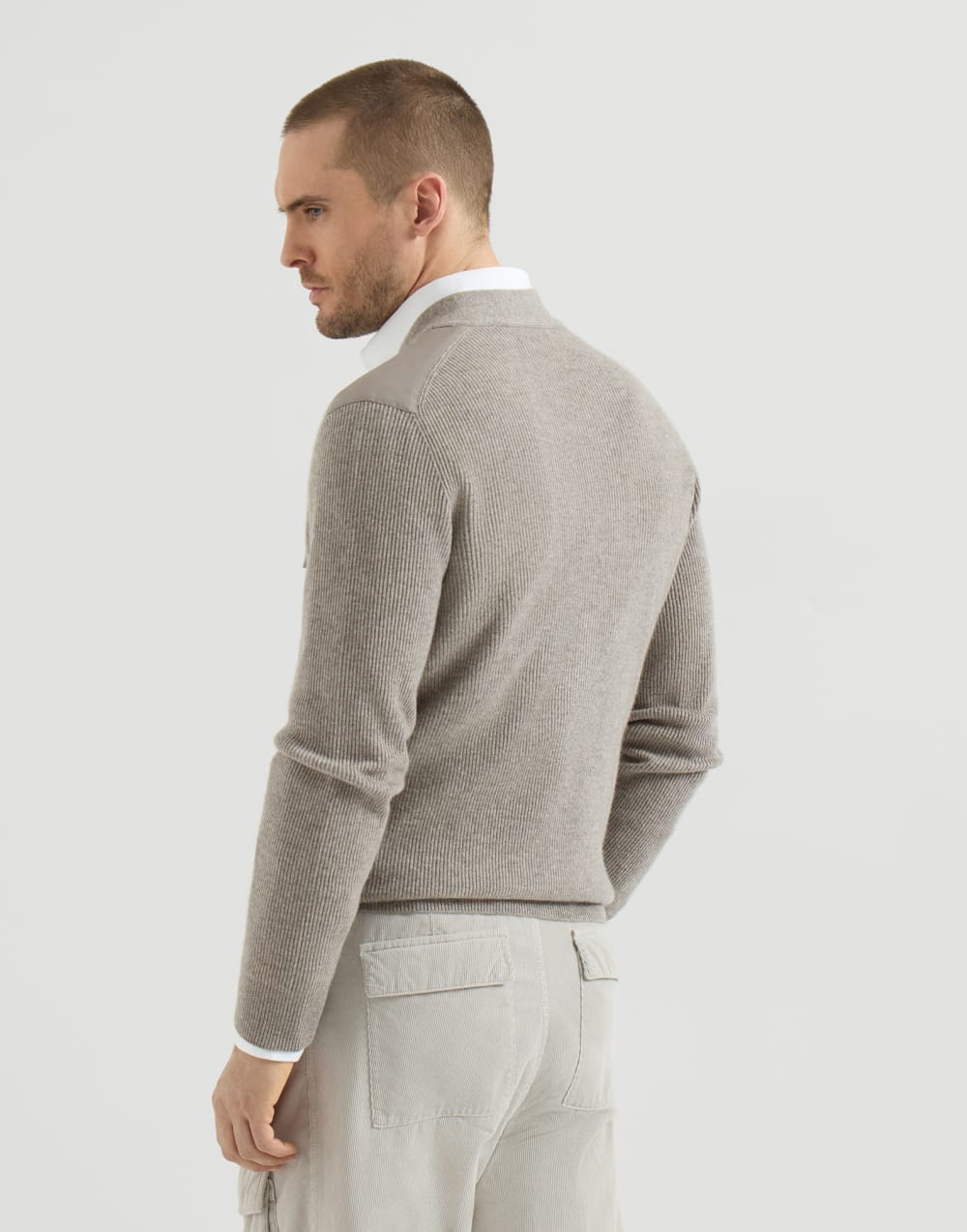 Cashmere cardigan with chest pockets Stone Grey Man - Brunello Cucinelli