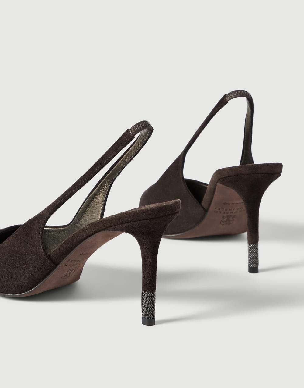 Tacchi Slingback in camoscio con monile Pepe Donna - Brunello Cucinelli