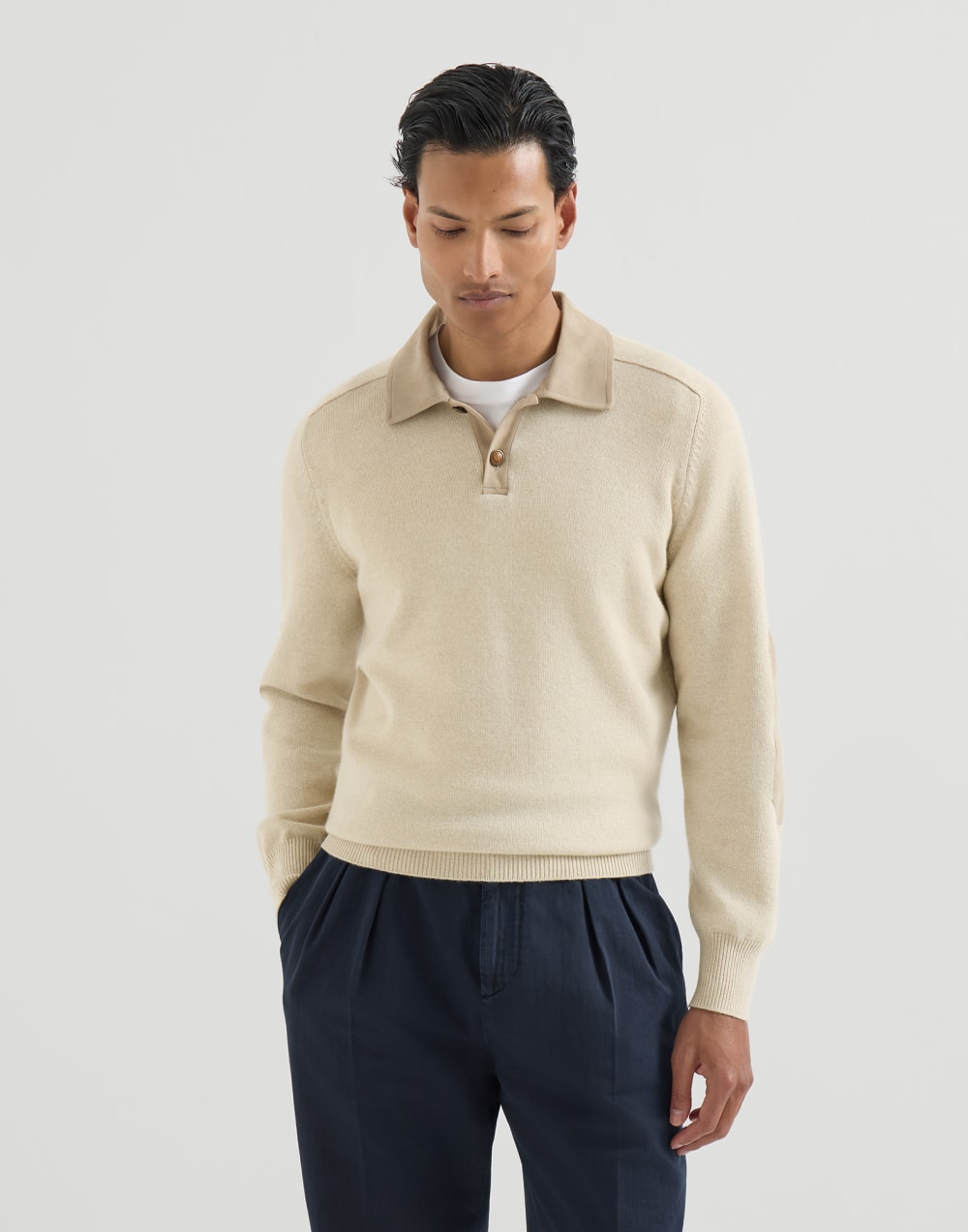 Cashmere knit polo shirt Sand Man - Brunello Cucinelli