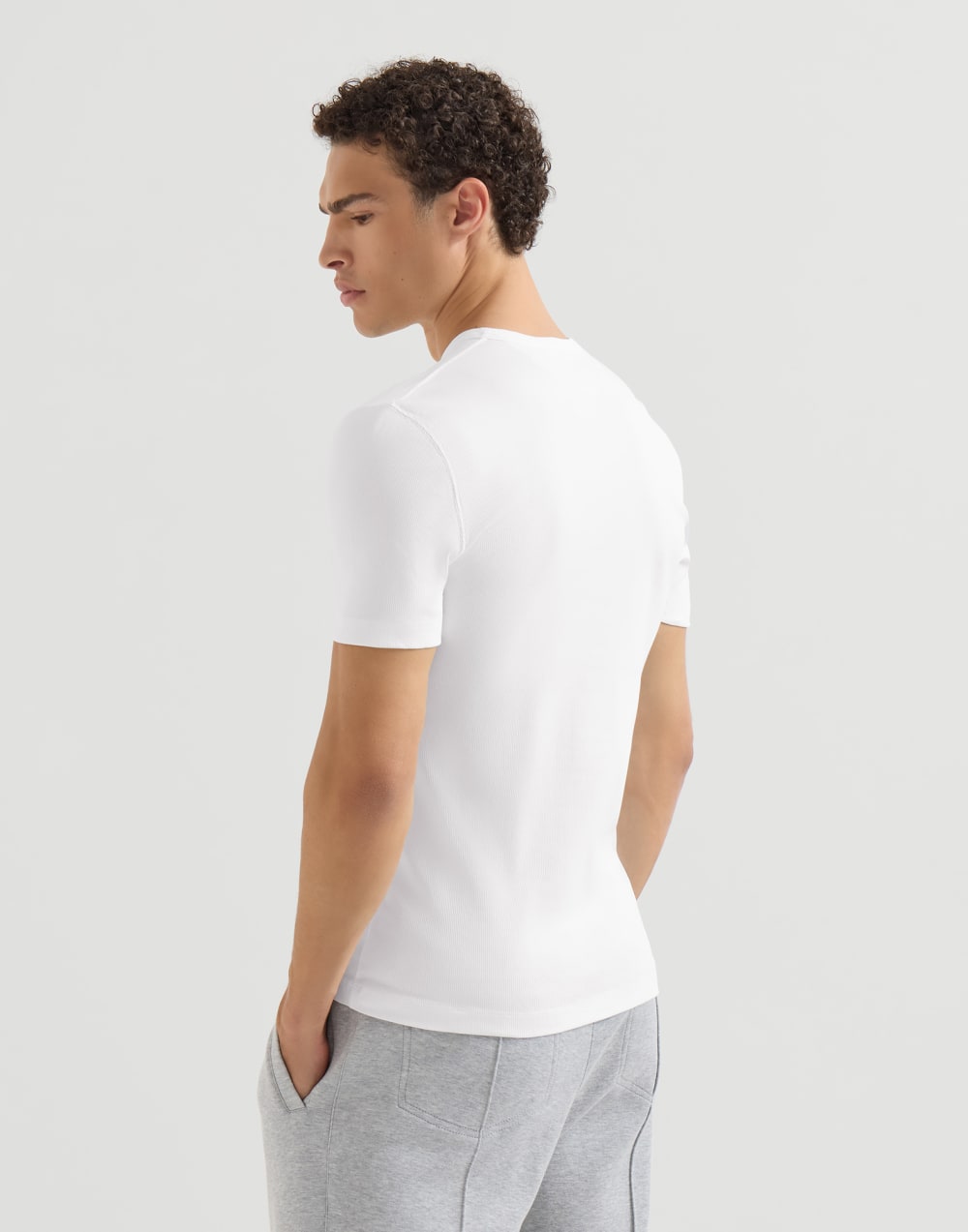 T-shirt with faux-layering White Man - Brunello Cucinelli
