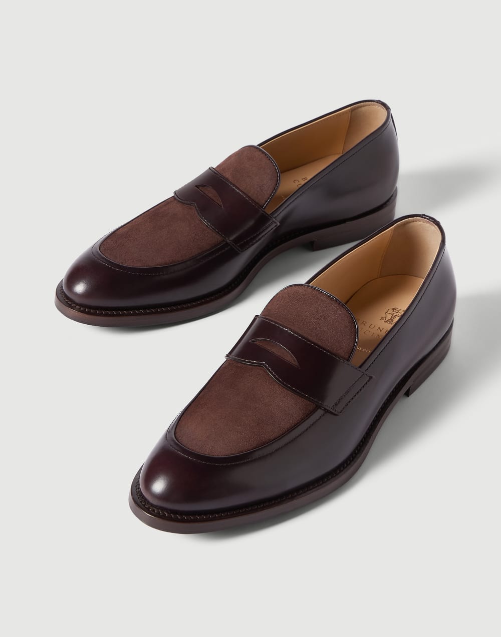 Penny-Loafers in Kalbsleder & Veloursleder Burgundy Herren - Brunello Cucinelli