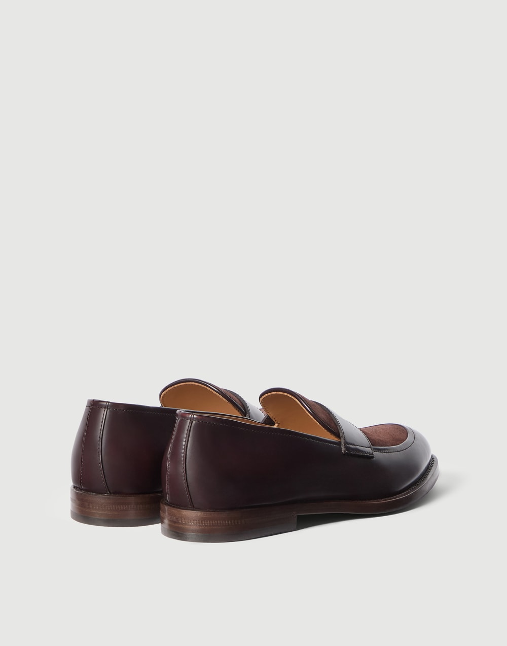 Calfskin and suede penny loafers Burgundy Man - Brunello Cucinelli