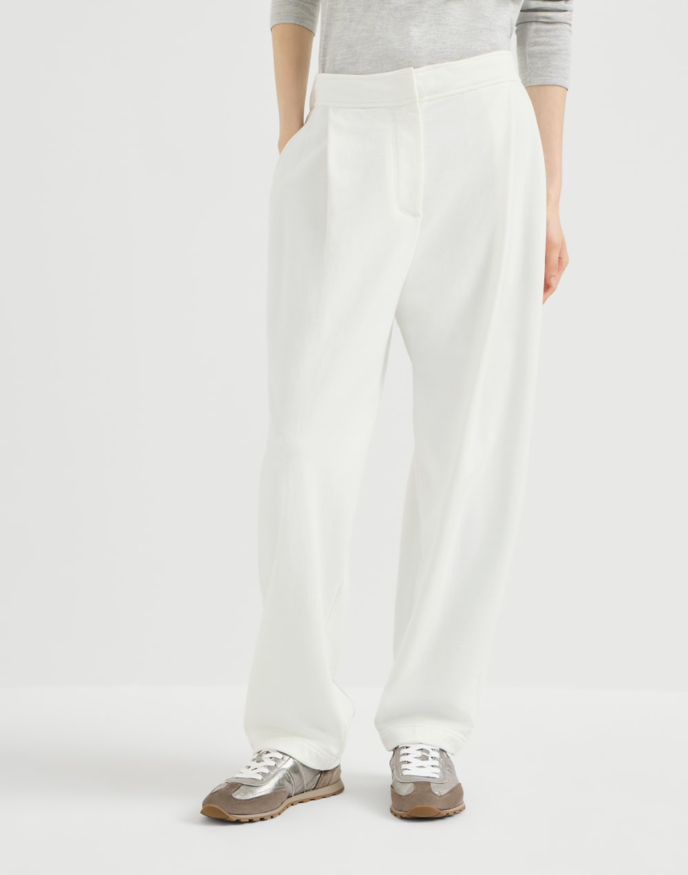 Smooth French terry pleated track trousers White Woman - Brunello Cucinelli