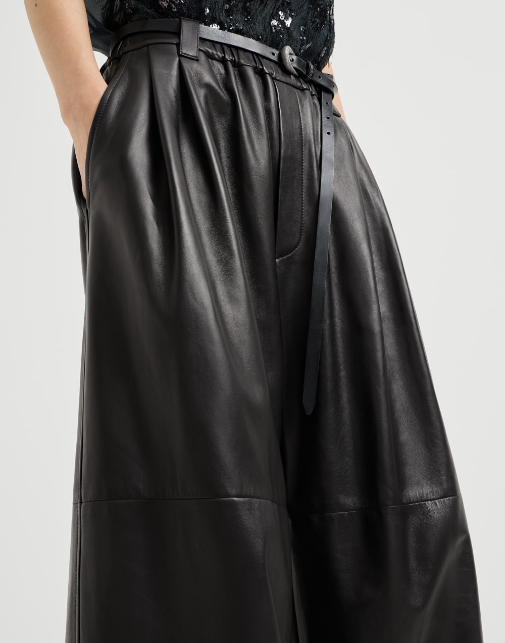 Nappa leather baggy trousers Black Woman - Brunello Cucinelli
