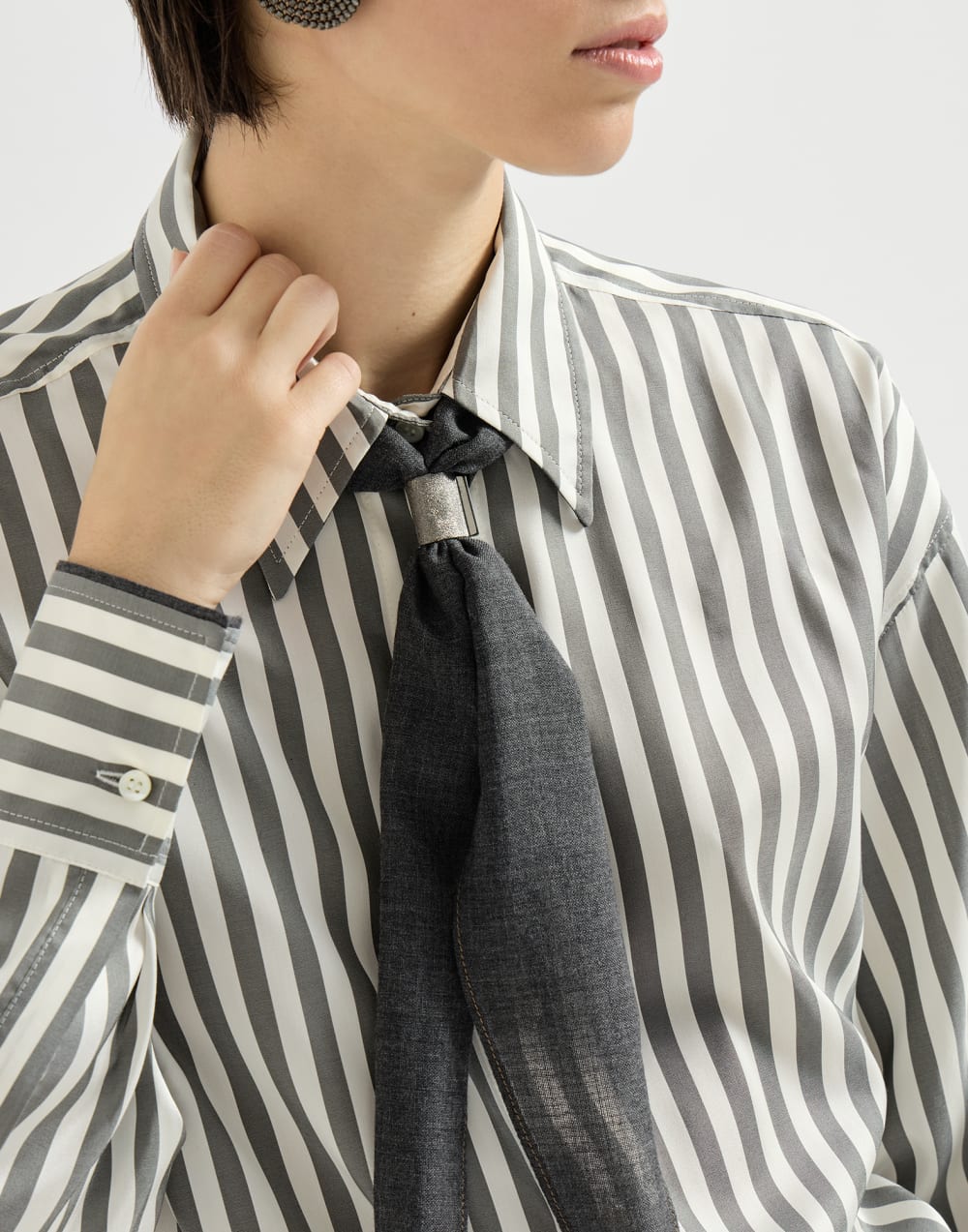 Poplin shirt with foulard Green Woman - Brunello Cucinelli