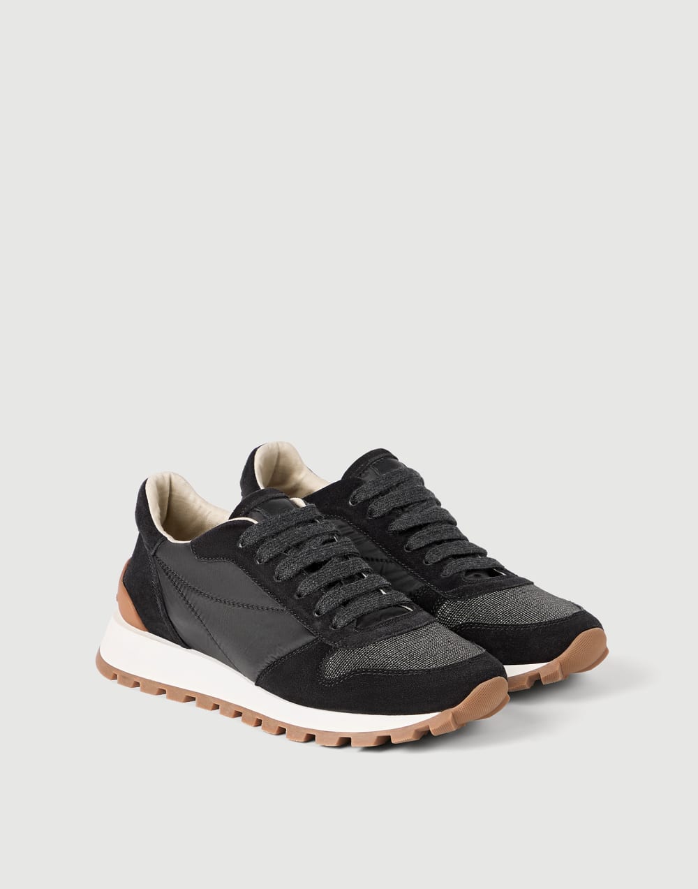 Runners in camoscio e tessuto Nero Donna - Brunello Cucinelli