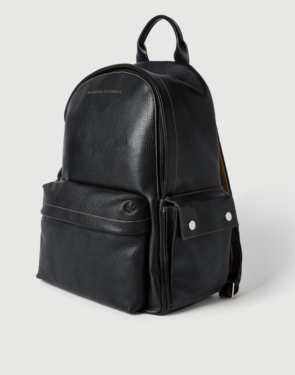 Grained calfskin travel backpack Black Man - Brunello Cucinelli