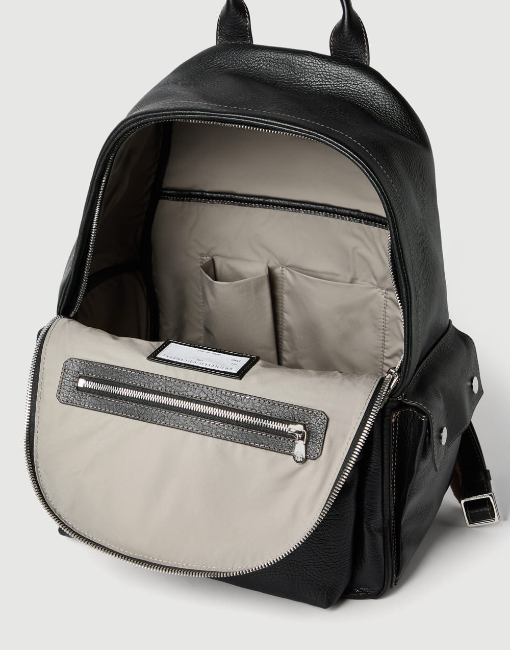 Grained calfskin travel backpack Black Man - Brunello Cucinelli