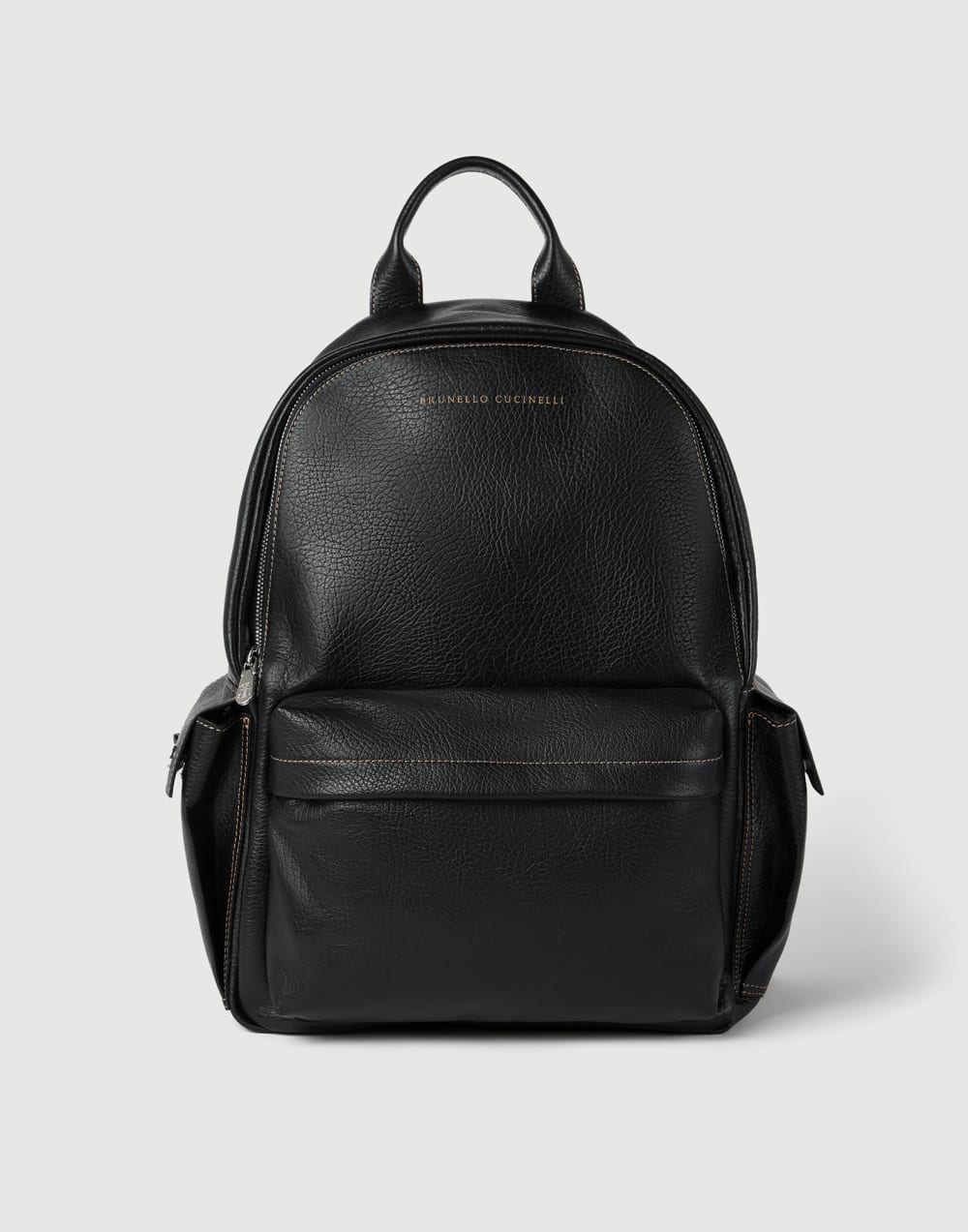 Grained calfskin travel backpack Black Man - Brunello Cucinelli