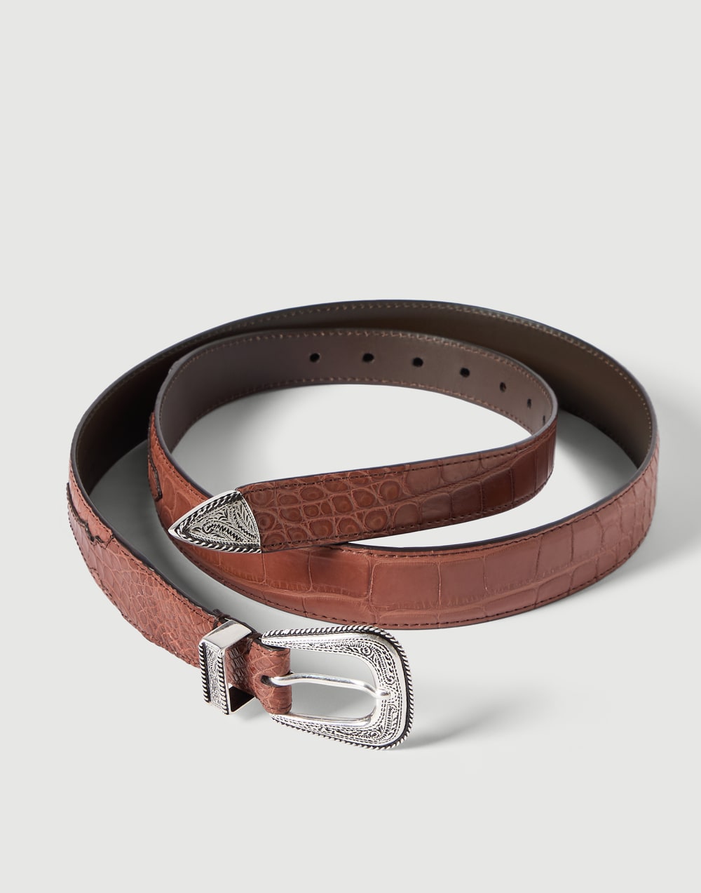 Alligator belt in Sterling Silver Leather Man - Brunello Cucinelli