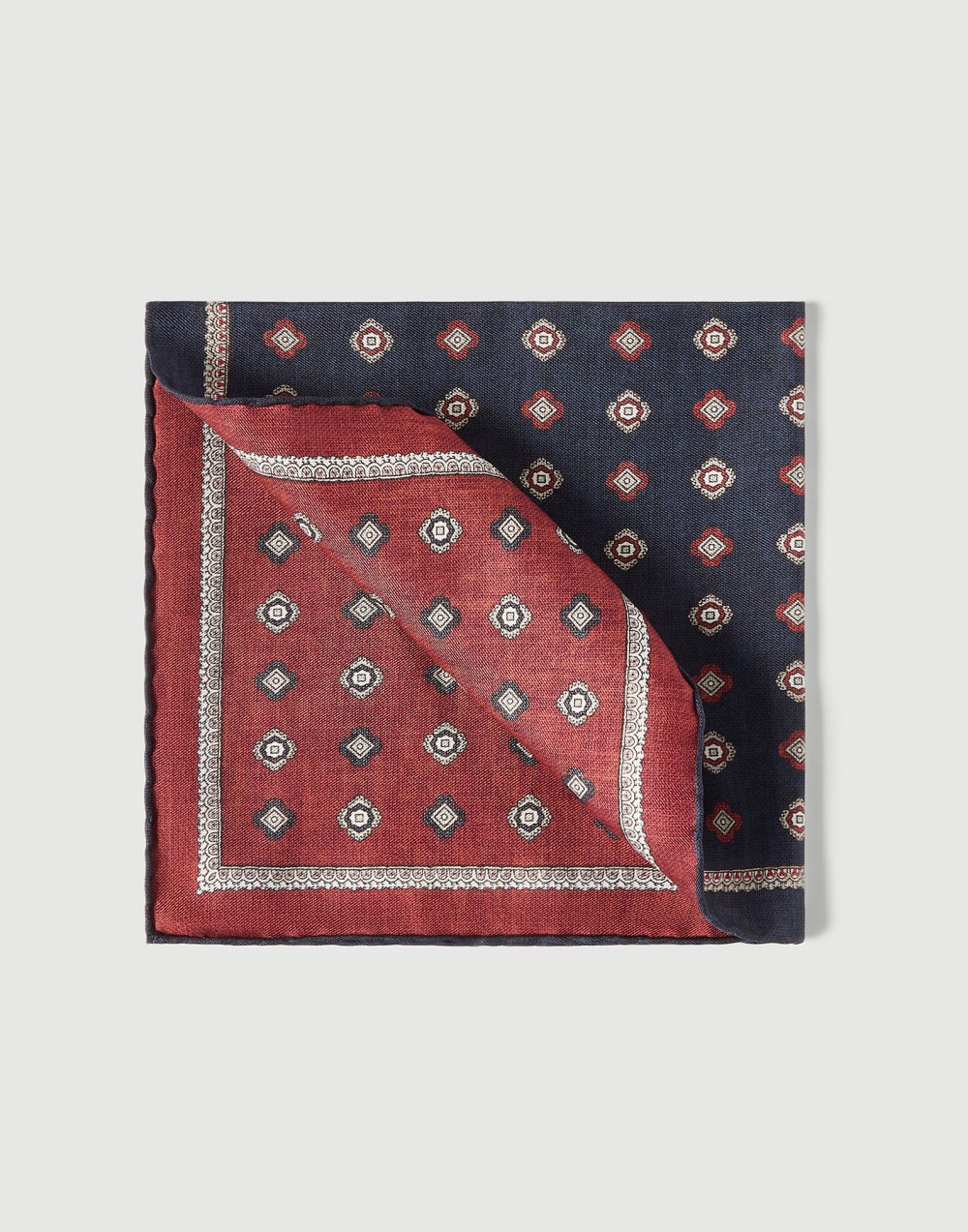 Silk pocket square with pattern Navy Blue Man - Brunello Cucinelli