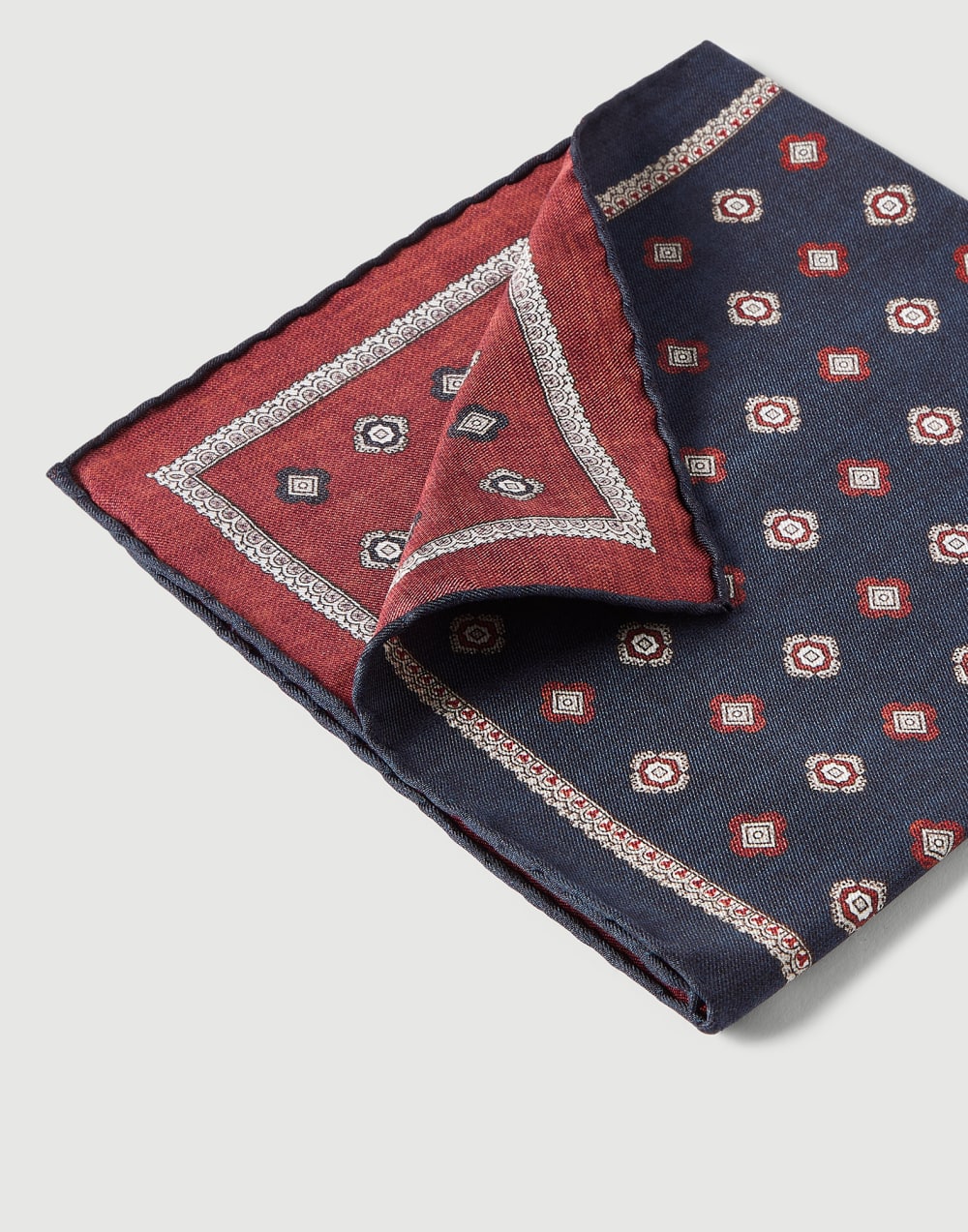 Silk pocket square with pattern Navy Blue Man - Brunello Cucinelli