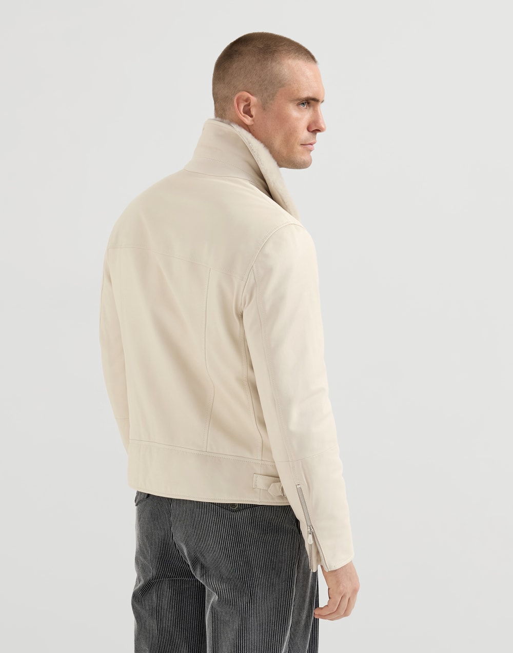 Nappa leather biker jacket Ivory Man - Brunello Cucinelli