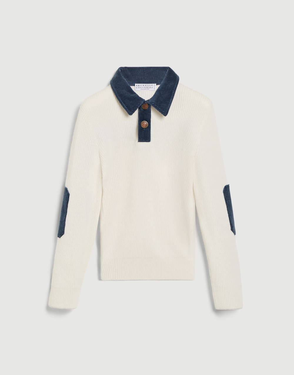 英式羅紋喀什米爾羊絨 Polo 衫 巴拿馬色 男童 - Brunello Cucinelli