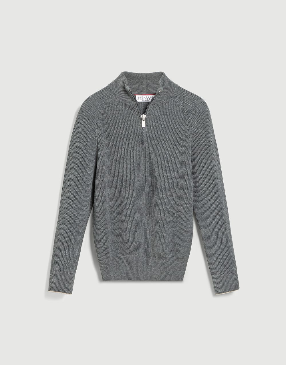 Maglia costa inglese con zip Piombo Bambino - Brunello Cucinelli