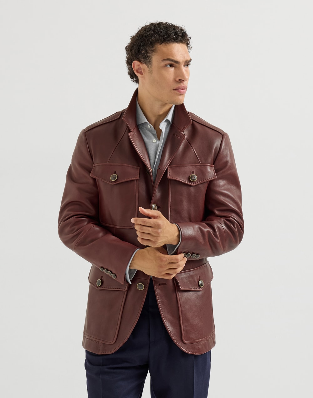 Polished nappa leather blazer Bordeaux Man - Brunello Cucinelli