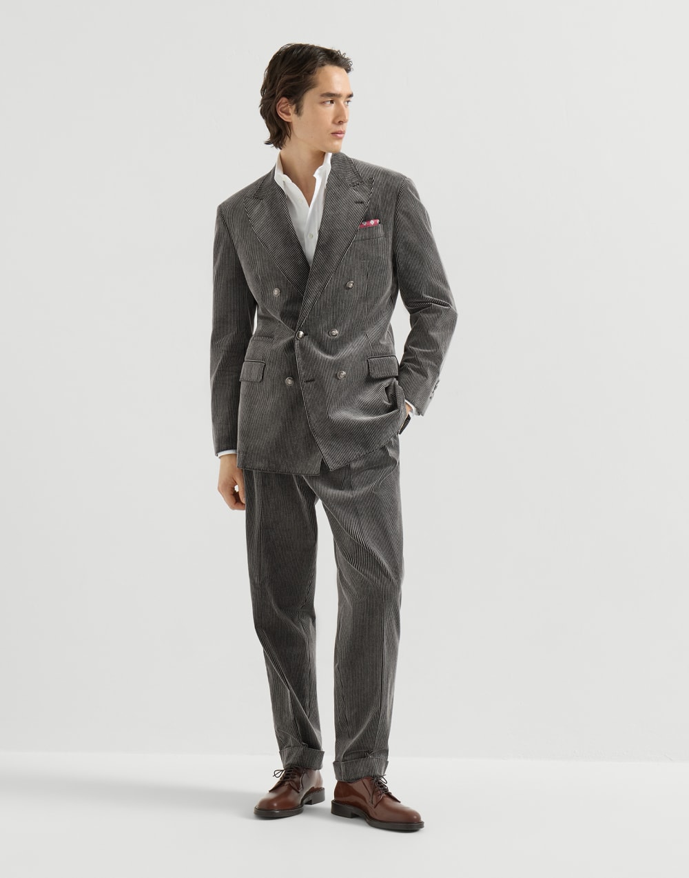 Frosted corduroy suit Grey Man - Brunello Cucinelli