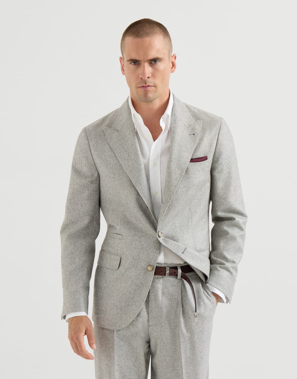 Blazer en tweed de seda y cachemir Gris Lignito Hombre - Brunello Cucinelli