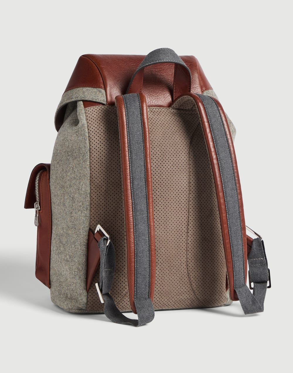 Virgin wool and calfskin backpack Brown Boys - Brunello Cucinelli