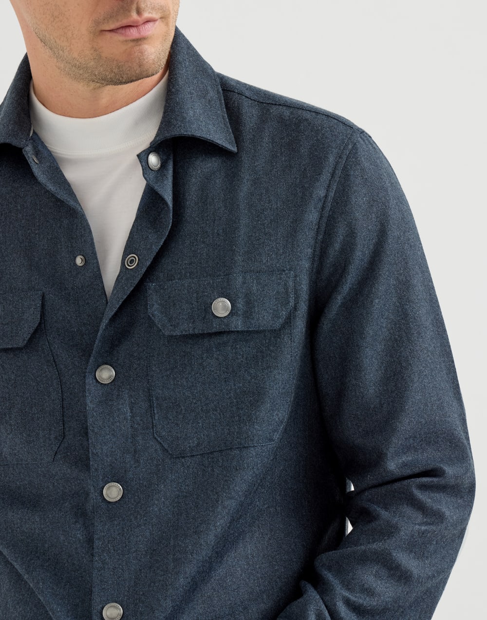 Overshirt with spread collar Denim Man - Brunello Cucinelli