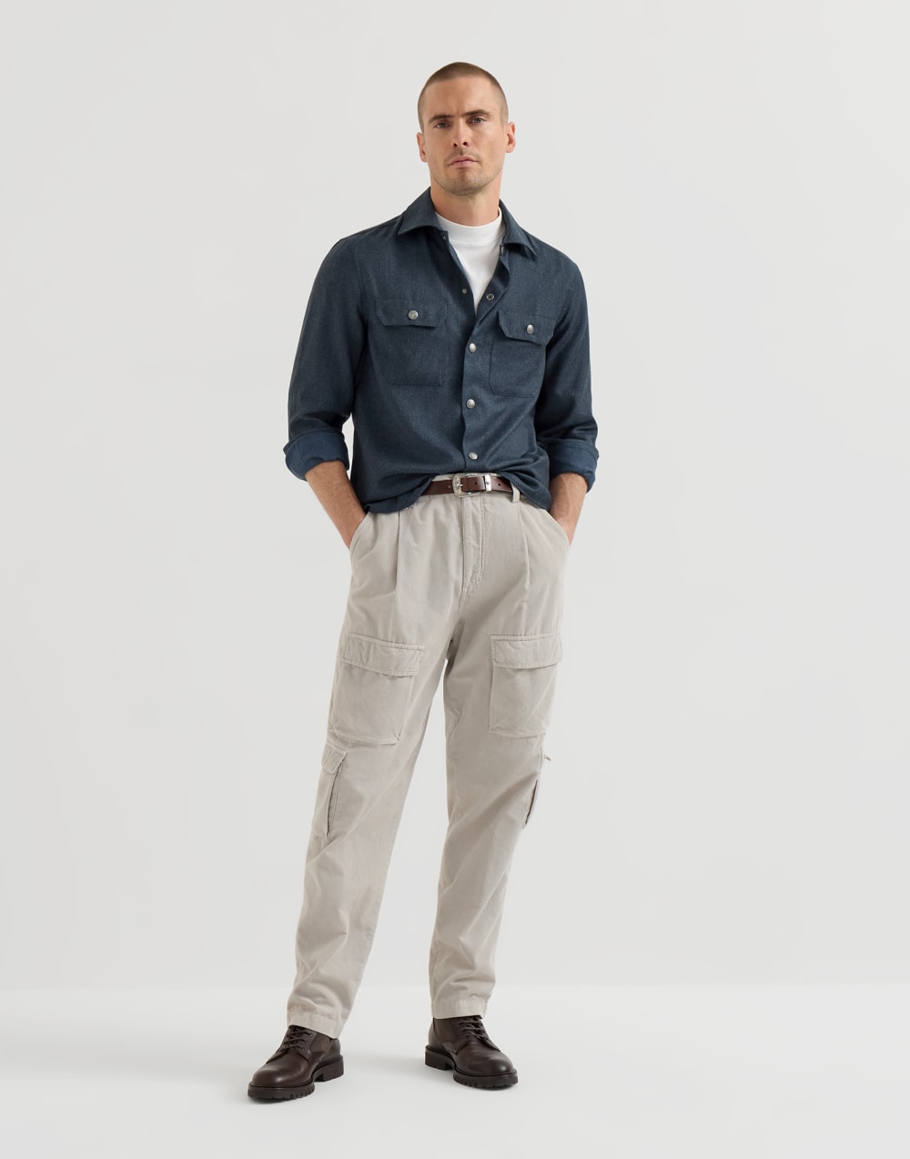 Overshirt with spread collar Denim Man - Brunello Cucinelli