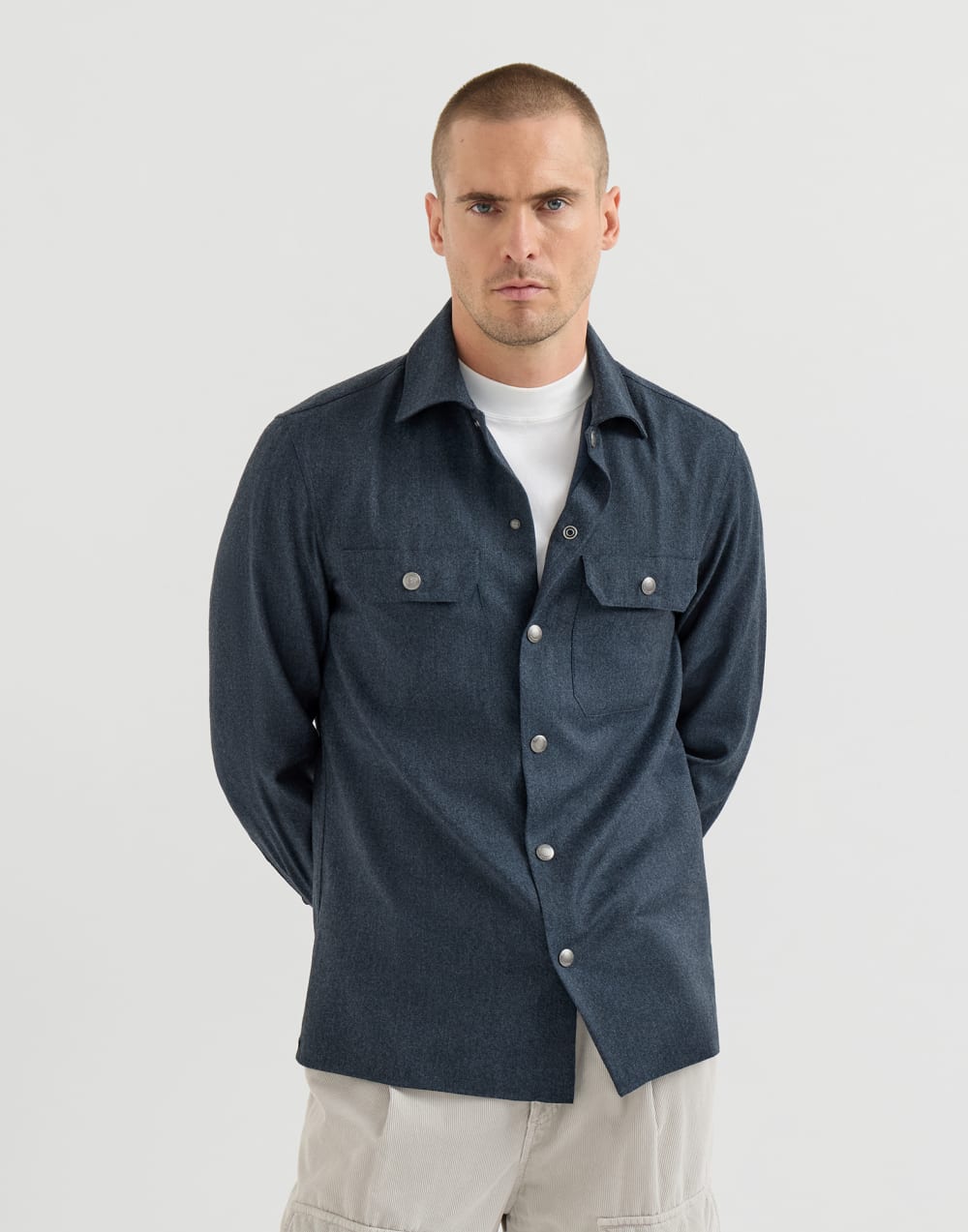 Overshirt with spread collar Denim Man - Brunello Cucinelli