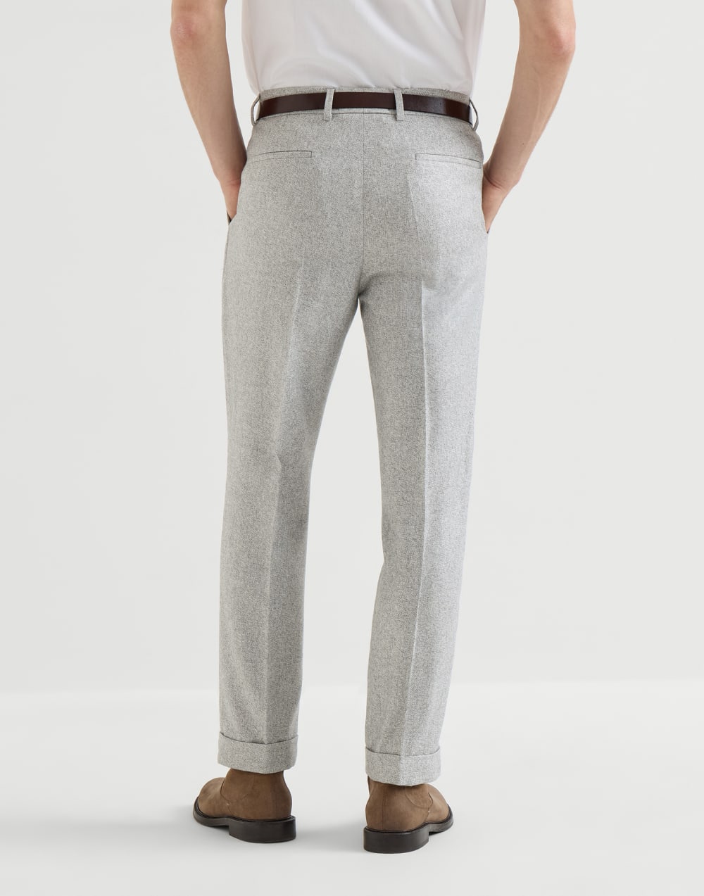 Pantalón en tweed de seda y cachemir Gris Claro Hombre - Brunello Cucinelli