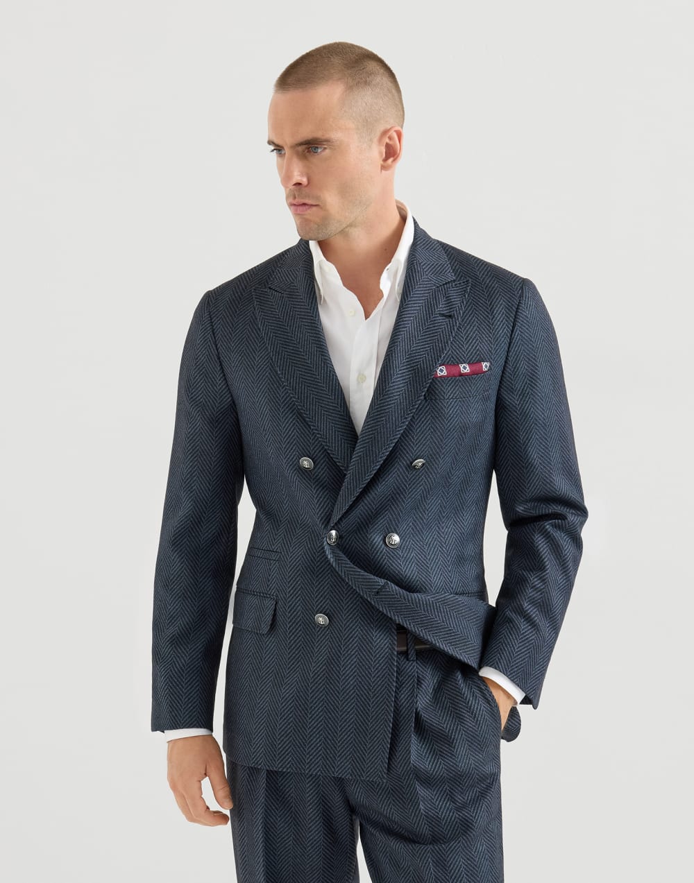 Chevron deconstructed blazer Navy Blue Man - Brunello Cucinelli