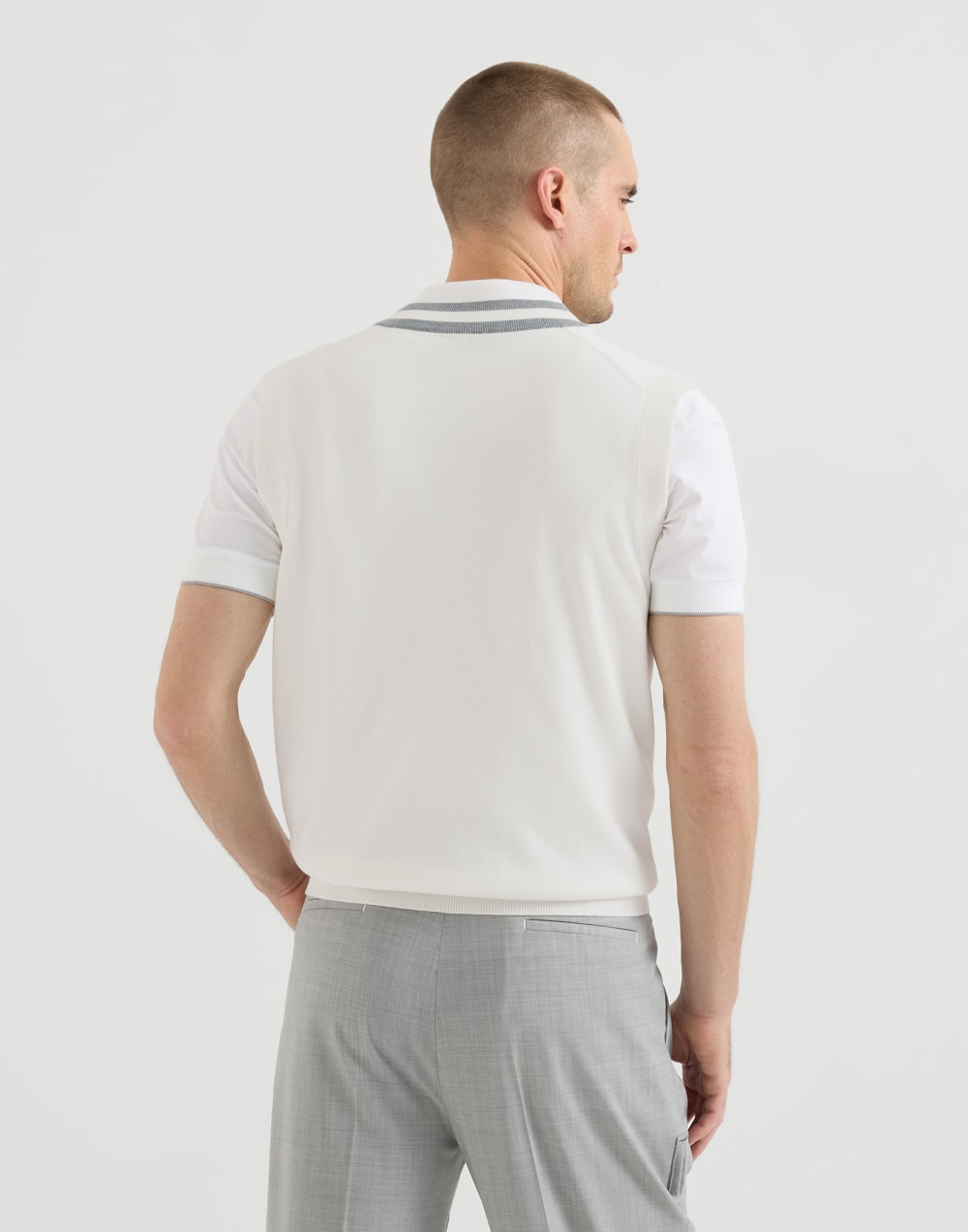Cotton knit vest with logo Panama Man - Brunello Cucinelli