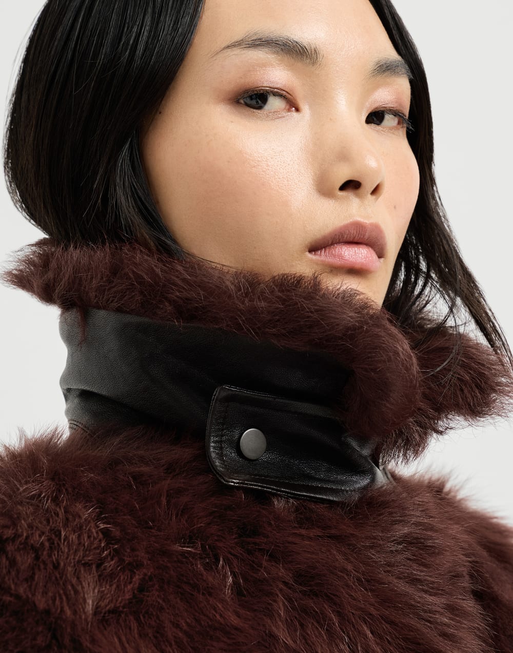 Lux shearling vest with belt Burgundy Woman - Brunello Cucinelli