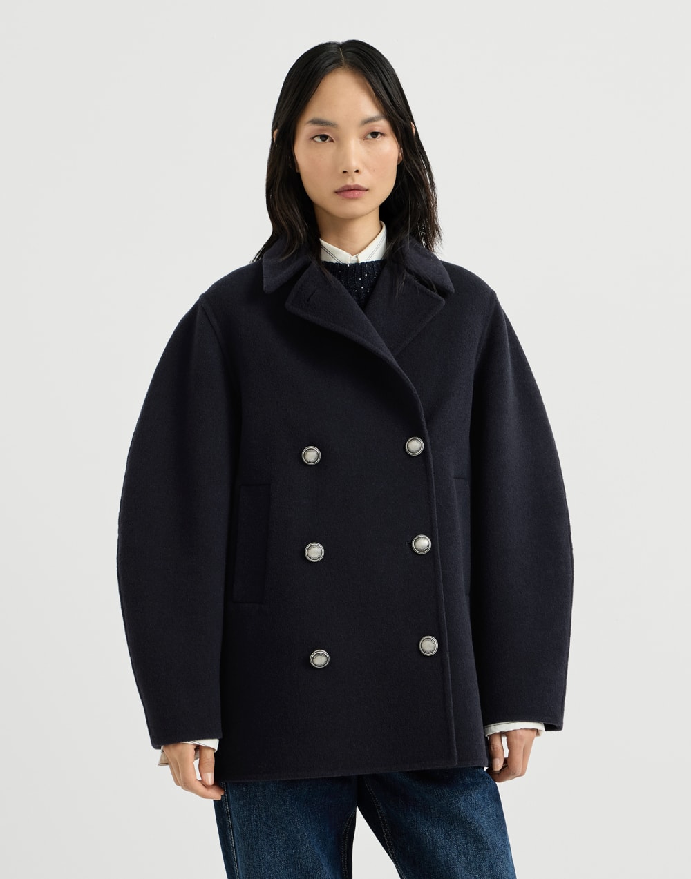 Hand-crafted pea coat Cobalt Woman - Brunello Cucinelli