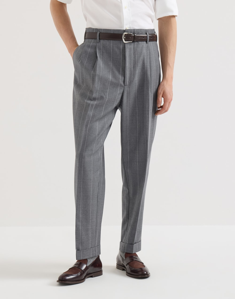 Chalk stripe trousers Medium Grey Man - Brunello Cucinelli