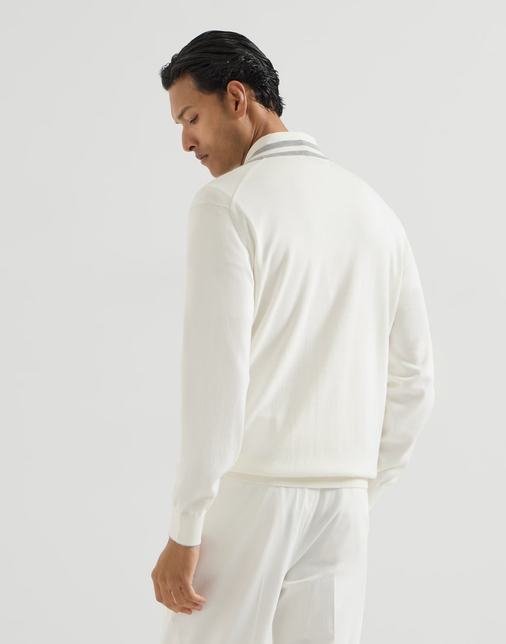 Cotton cardigan with logo White Man - Brunello Cucinelli