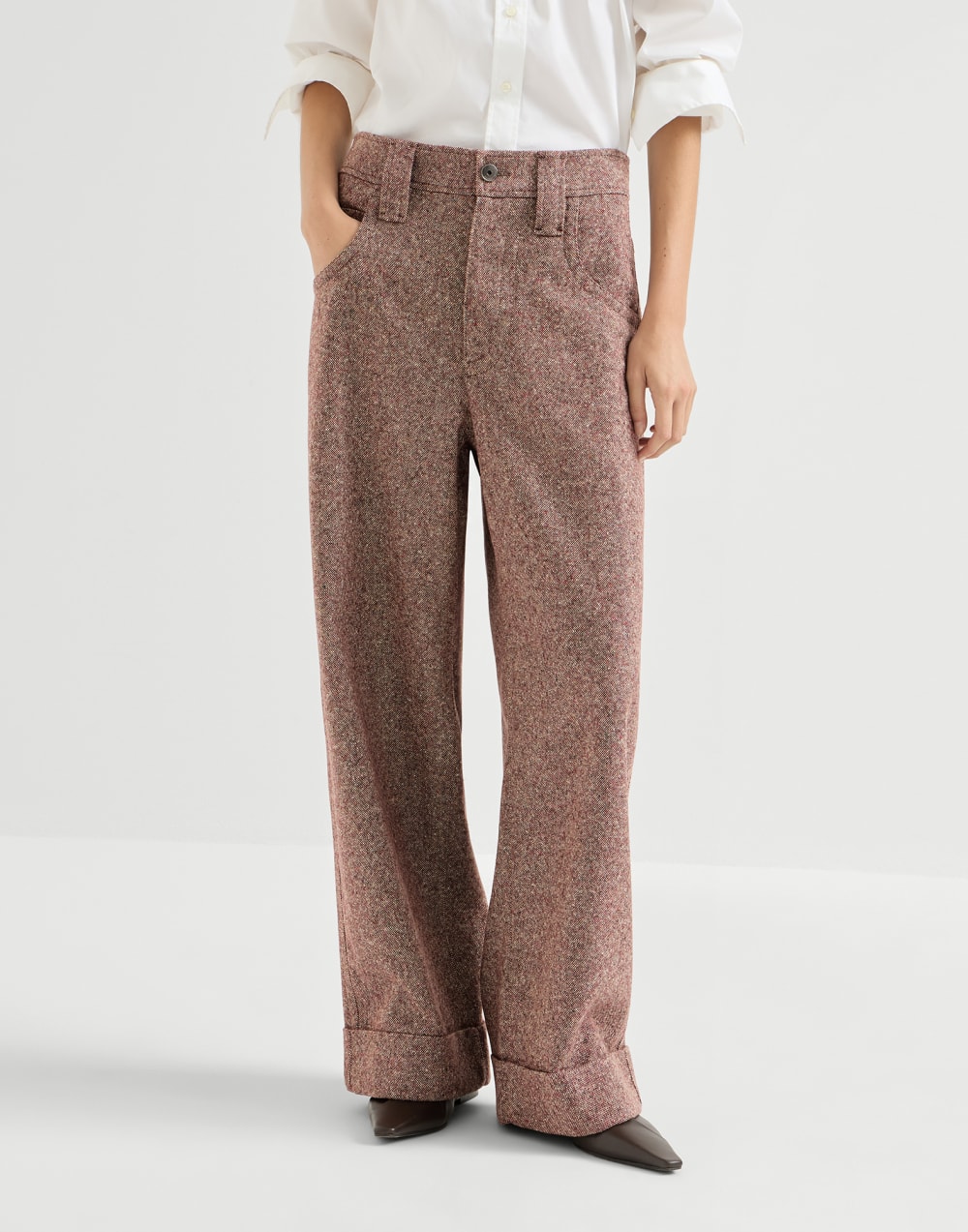 Baggy-Five-Pocket-Hose aus Donegal Burgundy Damen - Brunello Cucinelli