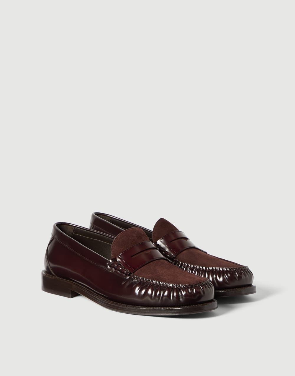 Calfskin and suede loafers Burgundy Man - Brunello Cucinelli