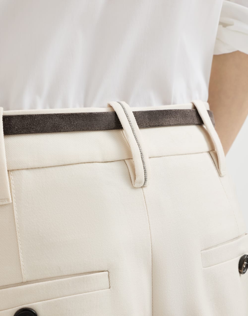 Pantalone Pleated Barrel Latte Donna - Brunello Cucinelli
