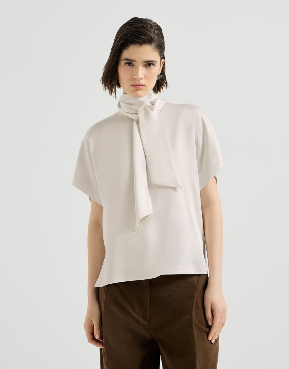 Rollkragen-T-Shirt mit Monili Nebel Damen - Brunello Cucinelli