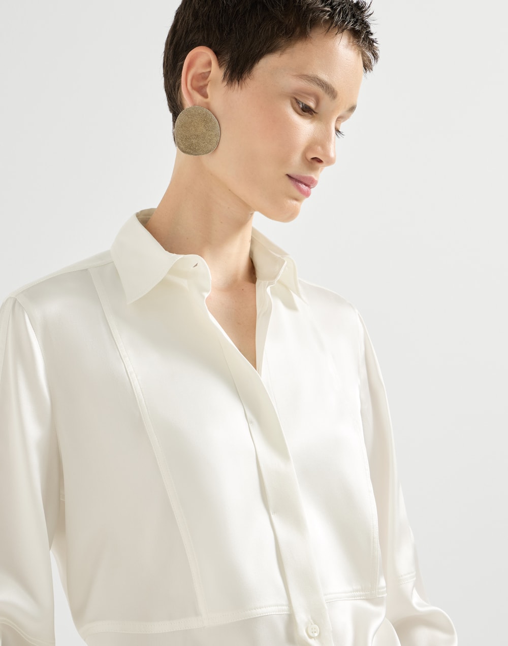 Bluse aus Seidensatin mit Stretch Weiß Damen - Brunello Cucinelli