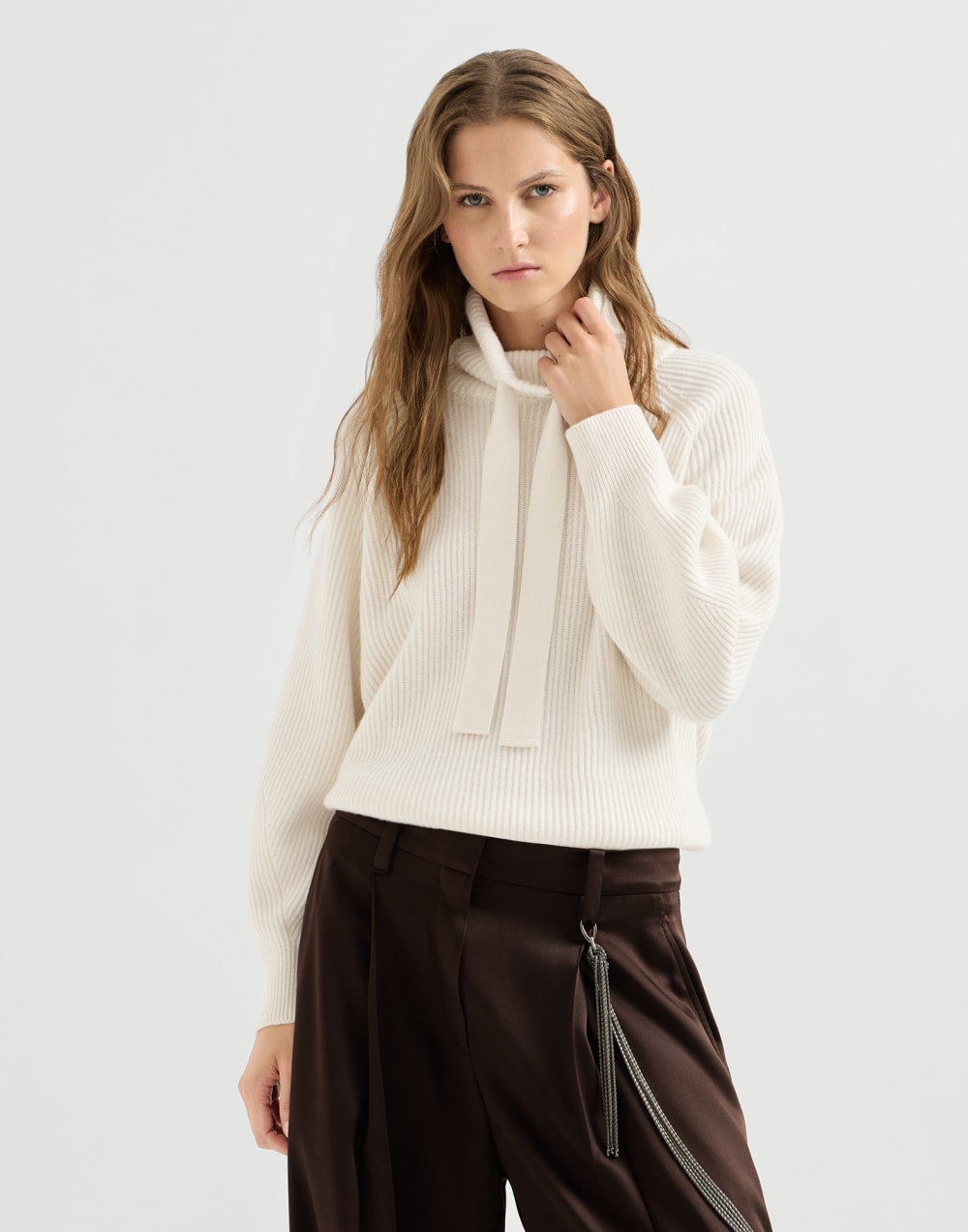 Pull en cachemire en côtes anglaises Beurre Femme - Brunello Cucinelli
