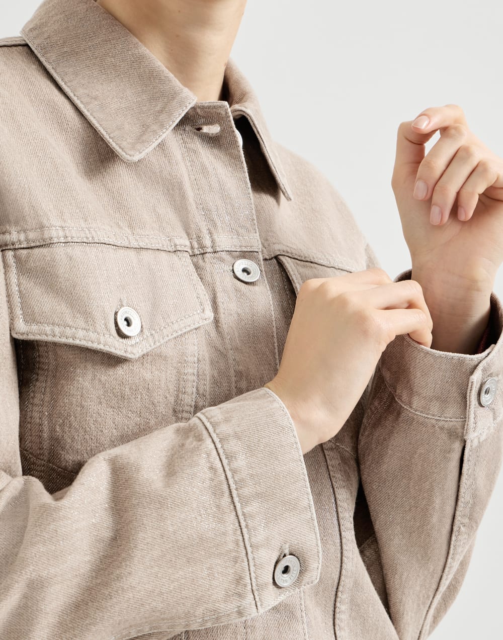 Beige lamé denim outerwear jacket Rope Woman - Brunello Cucinelli