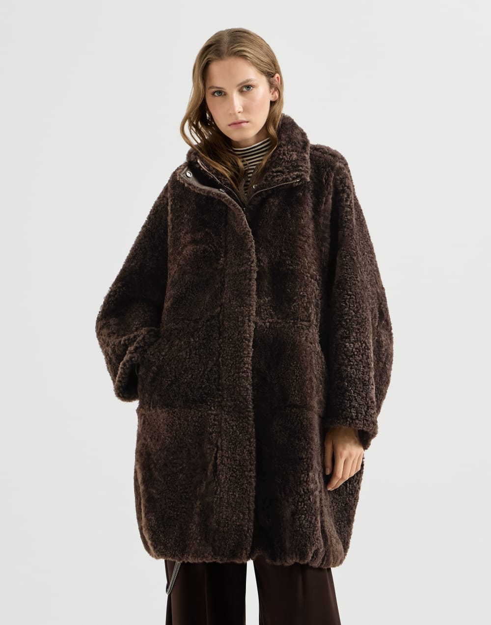 Fuzzy shearling outerwear jacket Brown Woman - Brunello Cucinelli