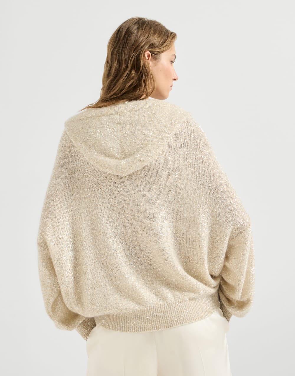 Mohair and wool dazzling texture cardigan Vanilla Woman - Brunello Cucinelli