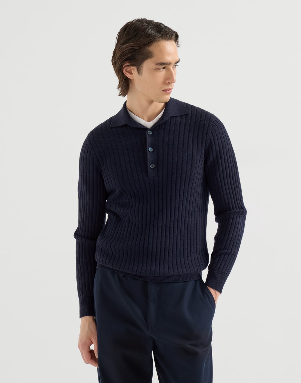 Cashmere knit polo shirt Navy Blue Man - Brunello Cucinelli