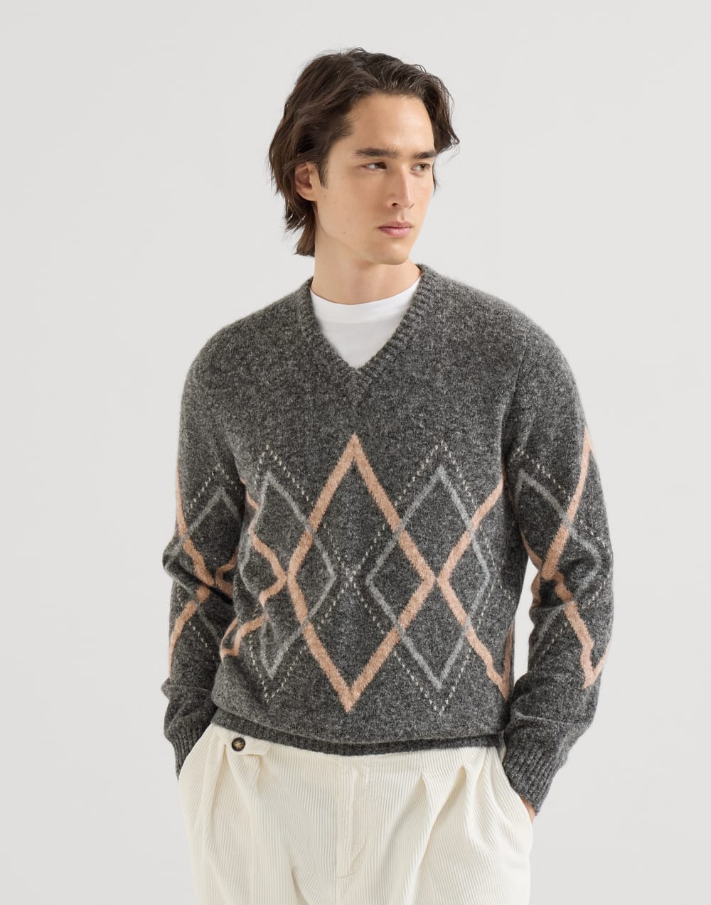 Argyle intarsia sweater Dark Grey Man - Brunello Cucinelli