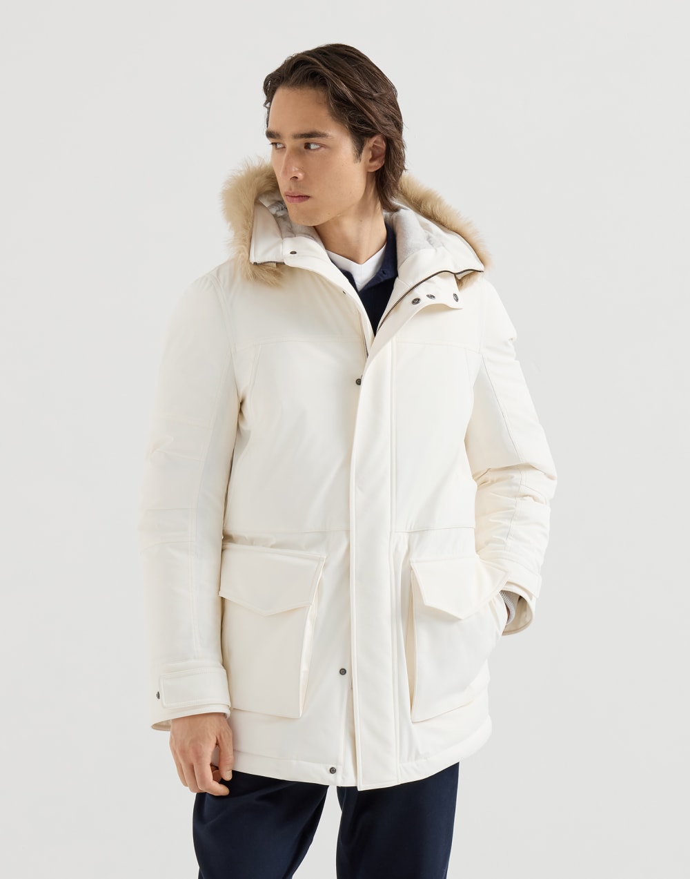Stretch bonded nylon parka Off-White Man - Brunello Cucinelli
