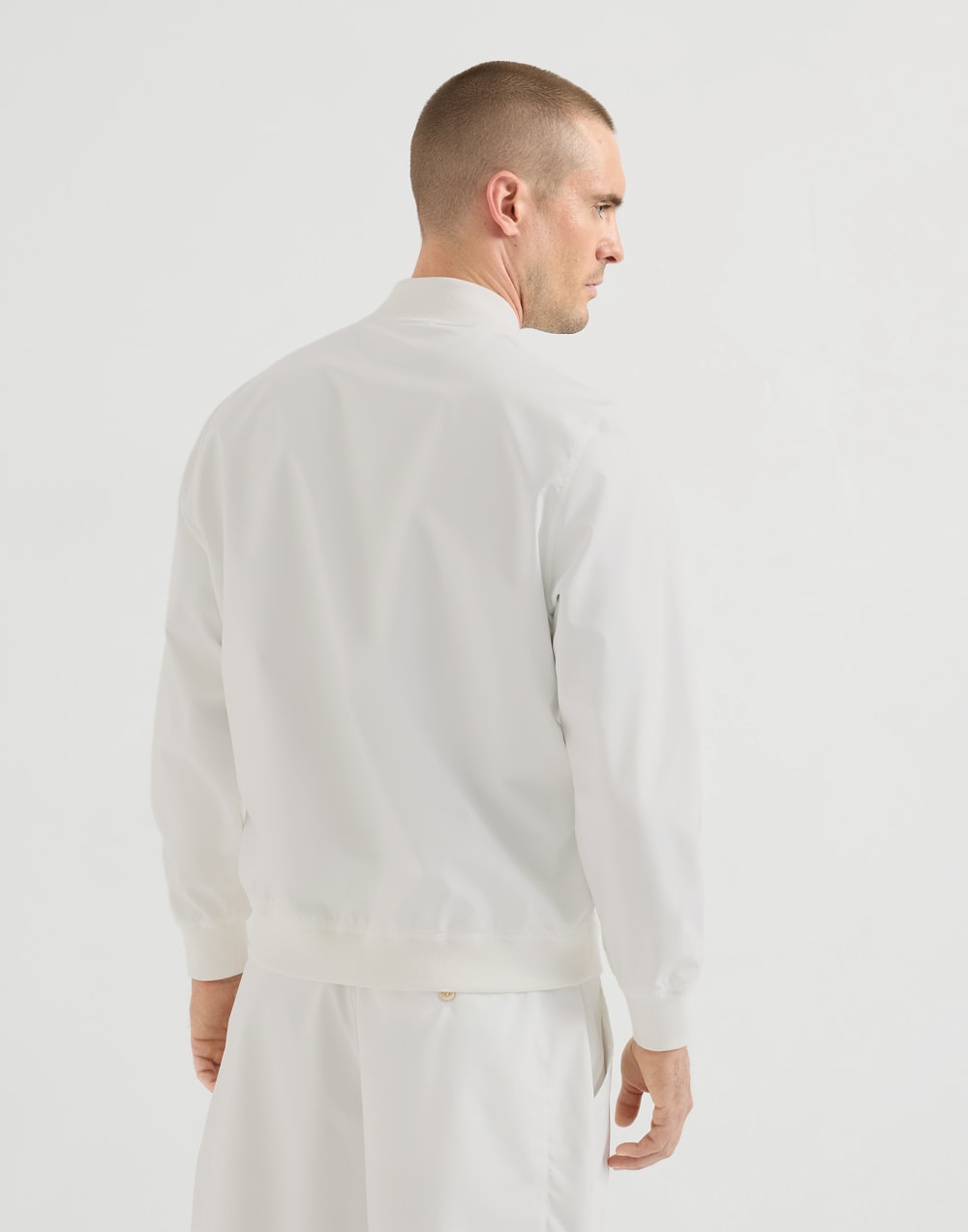 Nylon sweatshirt with logo and zipper White Man - Brunello Cucinelli