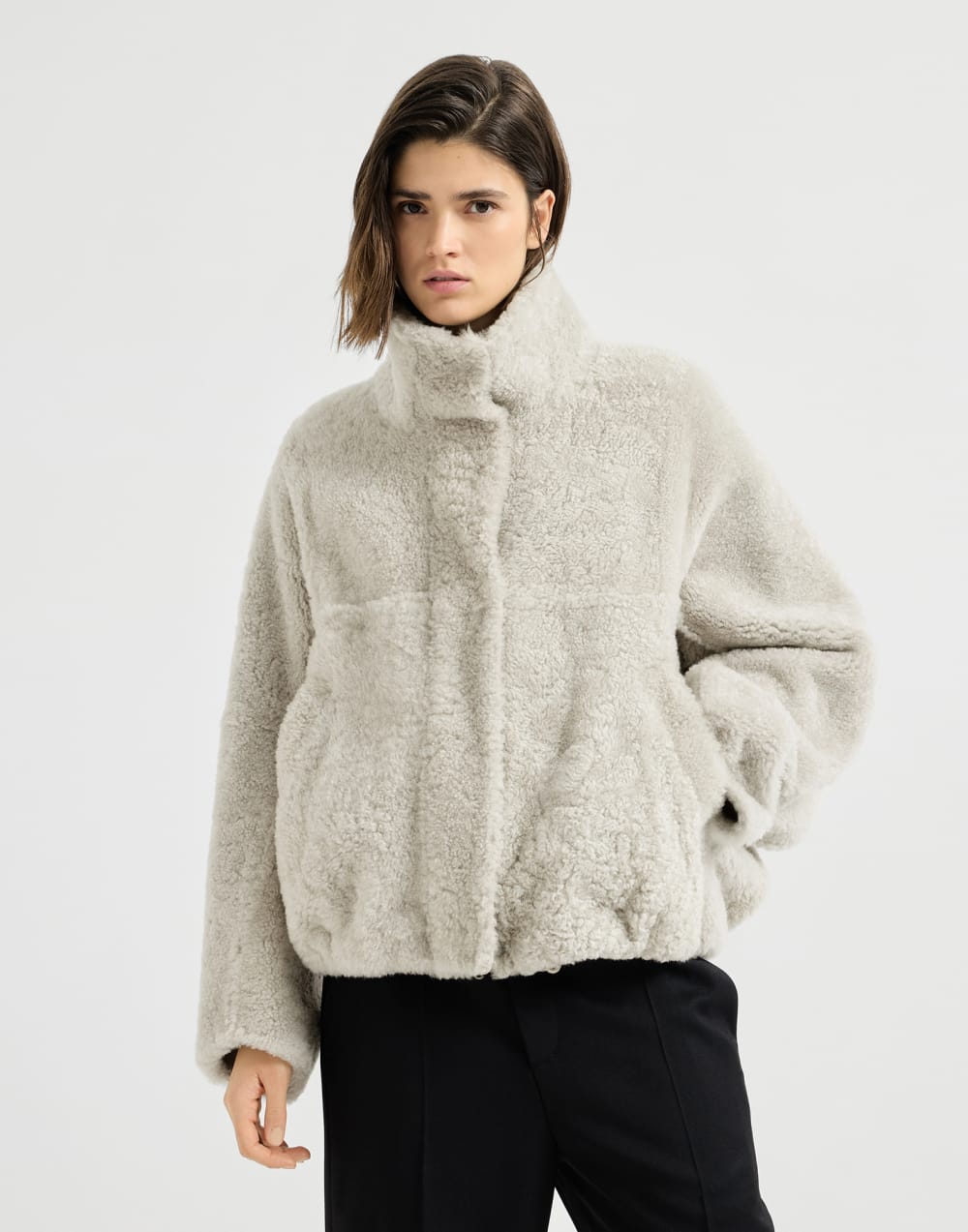 Jacke aus Fuzzy-Shearling Grau Damen - Brunello Cucinelli