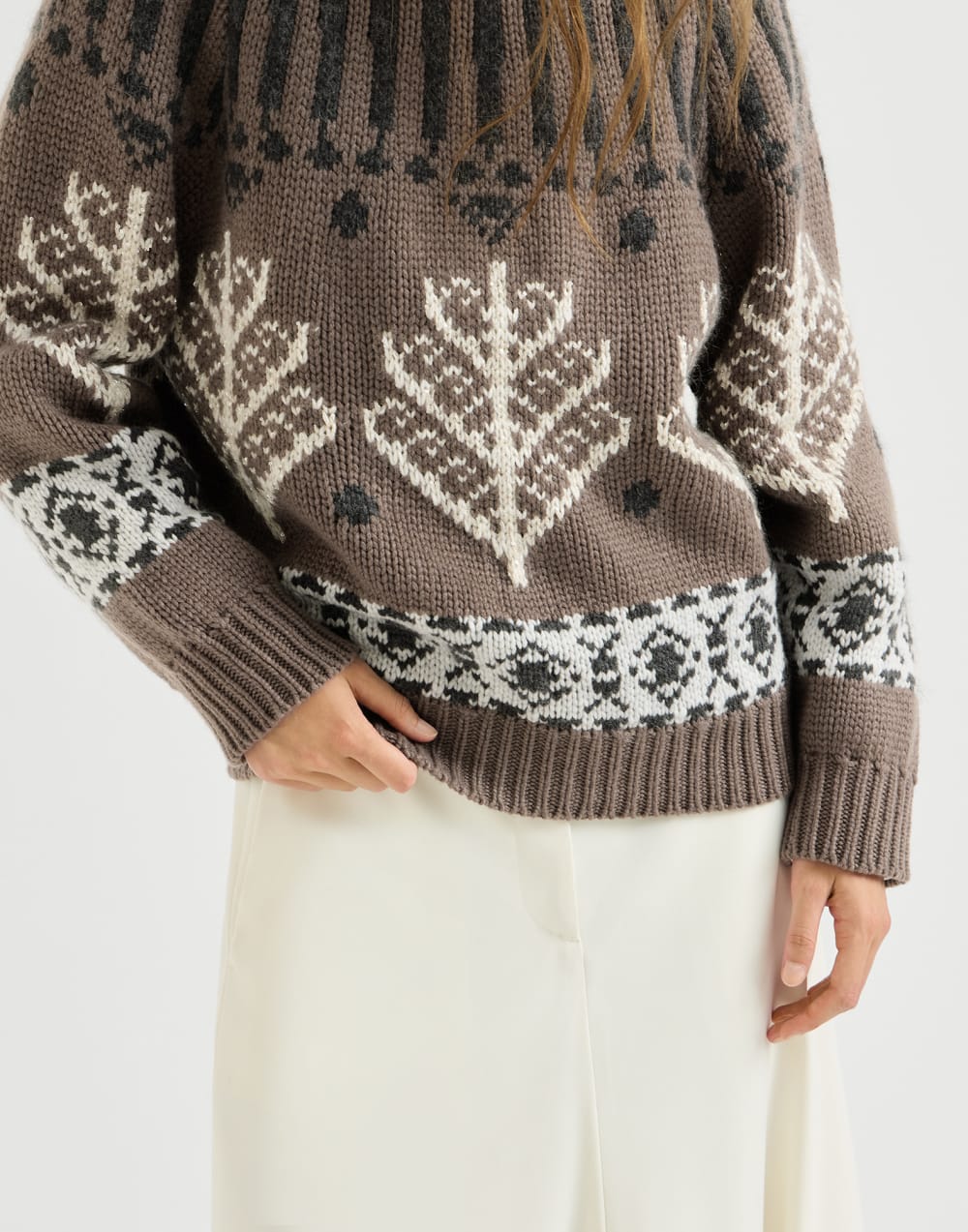 Nordic heritage high-neck sweater Light Brown Woman - Brunello Cucinelli