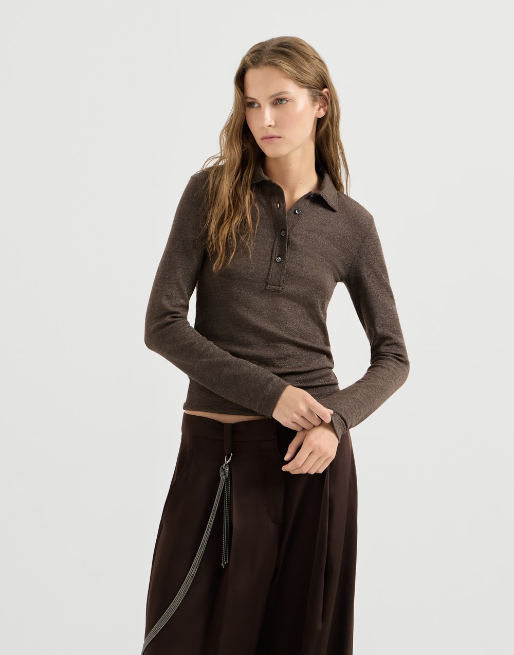 Sparkling jersey polo shirt Coffee Woman - Brunello Cucinelli