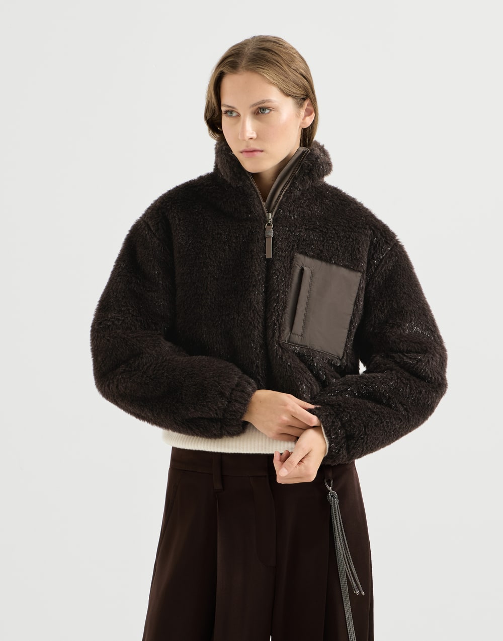 Vêtement d’extérieur Crop avec Monile Café Femme - Brunello Cucinelli